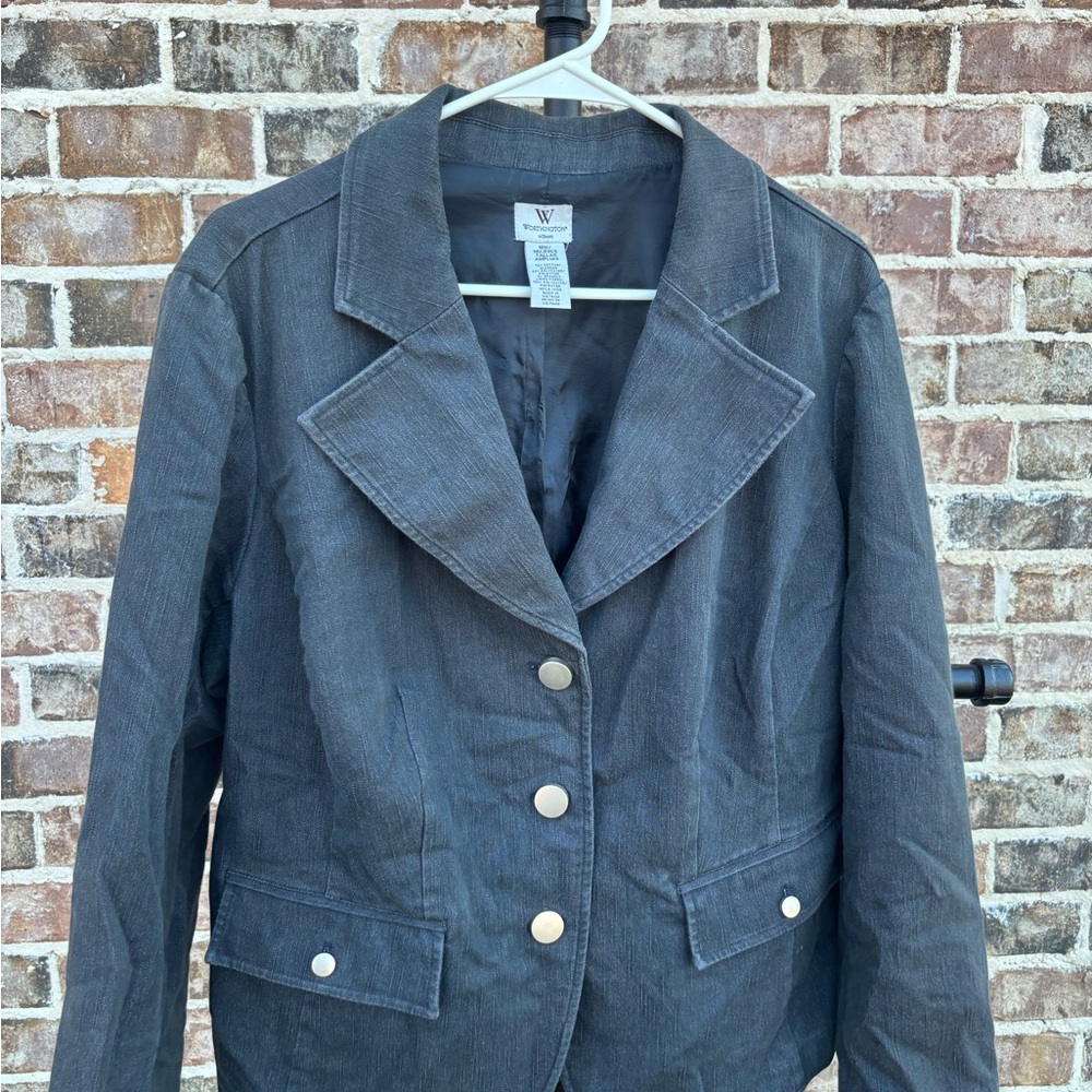 Worthington Charcoal Grey Denim Blazer with Silver Buttons